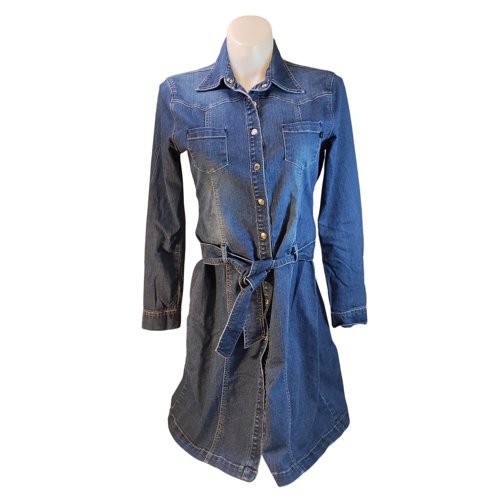 VTG Aeropostale Denim Shirt Dress Y2K Western Boho Belted Long Sleeve Womens LG